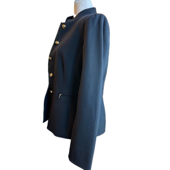 Tahari ASL Blazer Jacket Navy with Gold buttons & zipper pockets women’s sz 4P - Picture 4 of 13